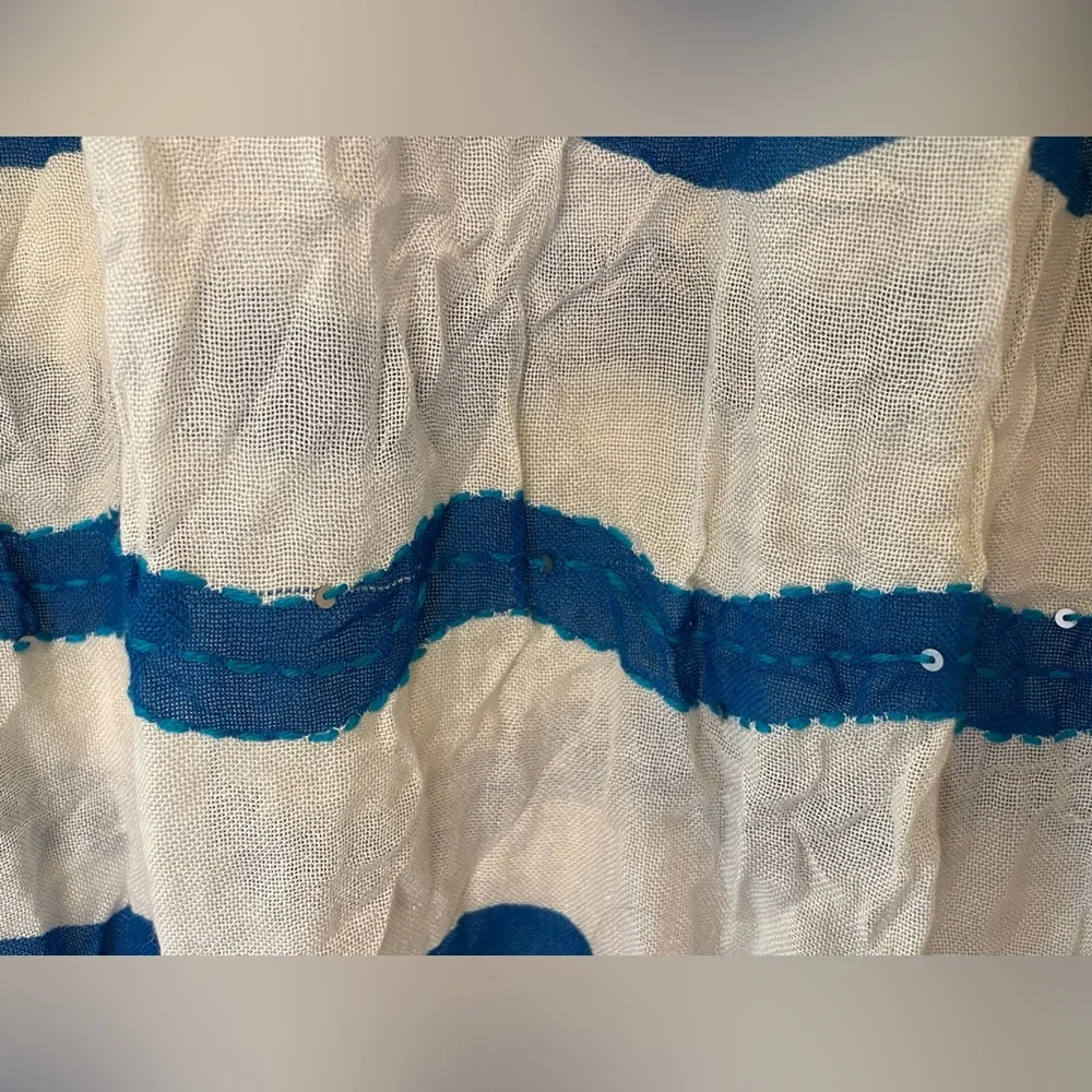 Renee’s NYC Accessories Y2K Viscose Blue and White Striped Scarf with Tassels‎